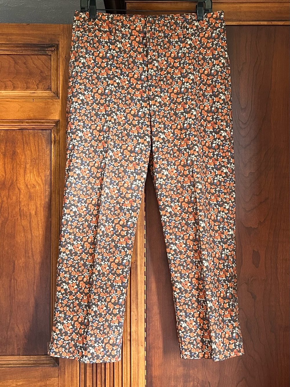 Willi Smith Orange & Brown Floral Straight-Leg Pants, Size 10